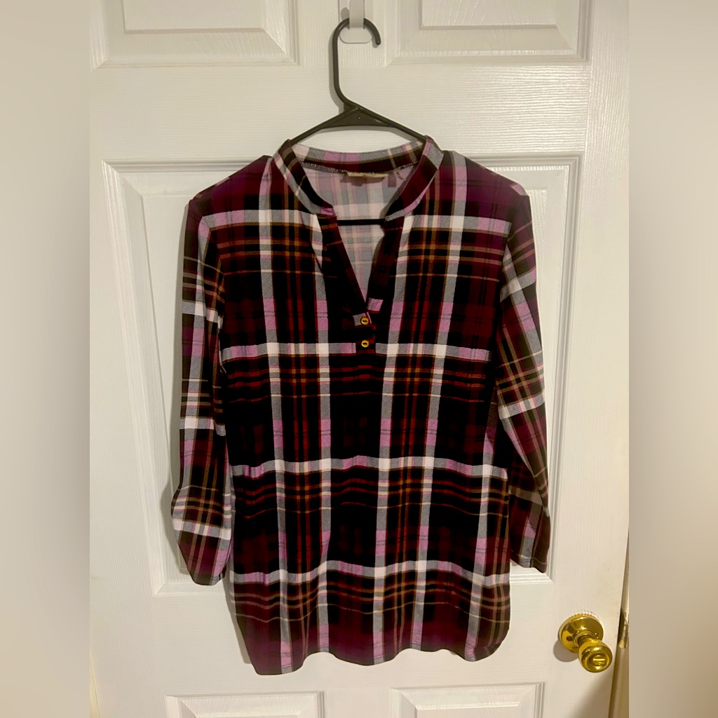 Cupcake Cafe Maternity Size Small Purple And White Plaid Shirt